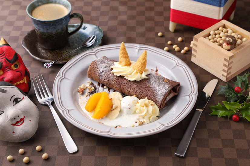 上州門前甘味処［taNu-cafe］たぬぅーカフェ「福呼ぶ鬼の角恵方クレープ～フレンチスタイル～」税込1,260円