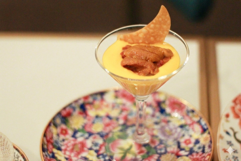 雲丹をのせた人参のピューレ