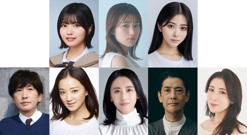 ドラマ『惡の華』追加キャスト。上段左から中西アルノ、井頭愛海、須藤千尋。下段左から長谷川朝晴、中越典子、紺野まひる、堀部圭亮、雛形あきこ