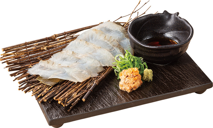 あん肝ポン酢で愉しむ、平目の昆布〆刺身（税込 649円）