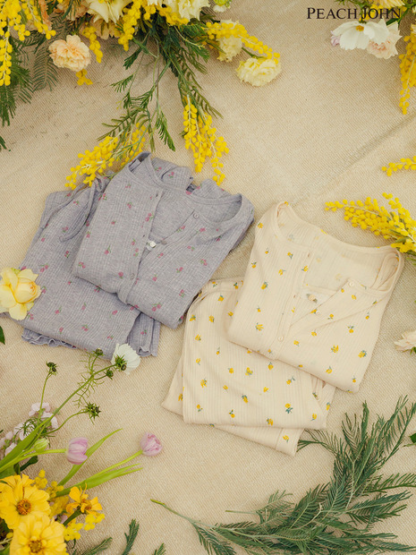 コットン混リブパジャマ3点セット