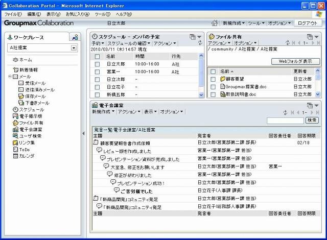 「情報共有基盤サービス -コラボレーション機能-」の画面例