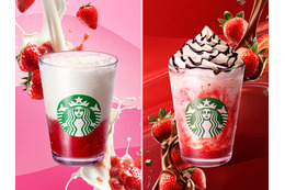 スターバックス、イチゴ新作2種を11日より販売！ごろっと果肉のミルク＆チョコフラペ