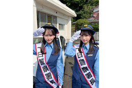 STU48・福田朱里＆原田清花、愛媛県西予警察署で1日警察署長に！白バイにまたがる姿も