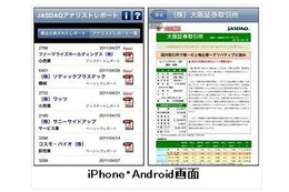 大阪証券取引所、スマフォ向けアプリ「JASDAQアナリストレポート」提供開始…Twitterも開始
