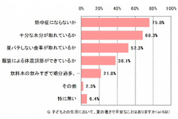 夏の暑さで母親が不安なのは「熱中症」、対策は約95％が「水分補給」 画像