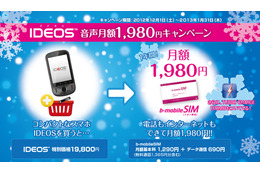 イオンと日本通信、IDEOS購入と同時契約で「今だけお得な月額1,980円」キャンペーン開始 画像