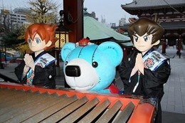 「イナズマ」「ダンボール」の巨大羽子板登場 浅草寺に天馬とバンが参拝 画像