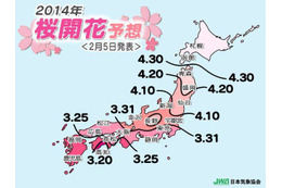 今年の桜開花予想……関東では平年よりやや遅め 画像