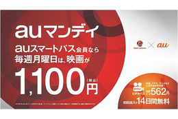 TOHOシネマズとKDDI、毎週月曜に映画が1,100円になる「auマンデイ」開始 画像