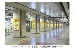 凸版印刷、JR名古屋駅にてO2O2Oの実証実験を実施……サイネージから情報配信 画像