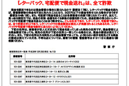 警察庁、振込詐欺への関与が予想される要注意住所を公開 画像