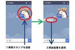 LINEスタンプを送るだけで残高照会、みずほ銀が開始 画像