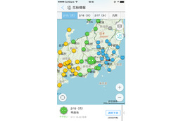 Yahoo!地図アプリ、花粉飛散量の予測を5段階で表示 画像