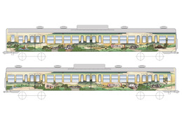 近江鉄道、浮世絵風タッチで滋賀の歴史スポット描いたラッピング列車「近江十景とれいん」運行 画像