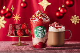 スタバ、ホリデーシーズン新作「ストロベリー & ベルベット ブラウニー フラペチーノ」11月1日~ 画像