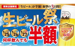 とんでん、3日間限定「生ビール祭」開催!生ビールが半額に 画像
