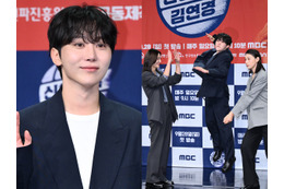 身長差に胸キュン？SEVENTEEN・スングァン、元バレー選手と笑い誘うポーズ！新バラエティ制作発表会に登場 画像