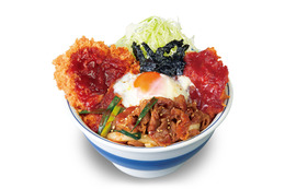 韓国料理風3種の肉を豪快盛り！かつや新メニュー「牛豚鶏のプルコギビビンカツ丼」10日より販売