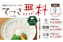 とらふぐ専門店「玄品」、ふぐ刺し1皿分“1,380円”割引！7日から年に一度の大バーゲン開催