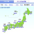 降水確率も東京の50％など、北海道や沖縄を除いて高めだ