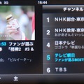 iPhone 3GSでのメニュー画面。左下に番組情報。右半分にチャンネル一覧が表示