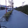 大きく傾いた歩道。写真の印象以上で、歩いたりするのは困難だった