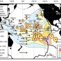 太平洋におけるレアアース資源泥の分布(表層2 m)と平均総レアアース含有量
