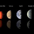 地球、金星、ケプラー20e、ケプラー20fの大きさの比較