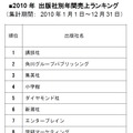 2010年、和書の出版社別年間売上ランキングトップ10