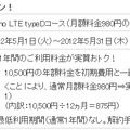 NTTドコモLTE対応SIMレンタルコースの「1年パック割キャンペーン」