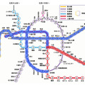 新たに利用可能となる路線（赤色表示）／現在すでに利用可能な路線（青色表示）