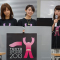 司会進行を務めた、2013TSPAAアンバサダーの女子大生3人。2011ワセダコレクションメンバー・本田玲奈さん（左）、ミスサークルコンテスト2010グランプリ・宮司愛海さん（中）、ミス専修コンテスト2011グランプリ・和田早矢さん（右）。