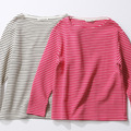 beautiful people青山店限定バスクシャツ(左より、ネイビー＆エクリュ、ピンク＆エクリュ）