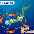 8月15日、諏訪湖祭湖上花火大会が中止になった際の天気図