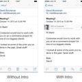 iPhoneのメール画面。左がIntroなし、右があり。