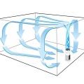 強力な循環気流を生み出し、部屋中の空気をフィルターに運ぶ（バルミューダAirEngine）