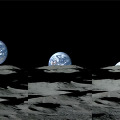 月の南極付近で地平線に地球が沈む様子。左の画像から右の画像まではおよそ70秒