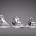 ナイキのサンパウロパック、左から左からNIKE LUNAR FORCE 1 MID JACQUARD、NIKE BLAZER ZOOM HI JACQUARD、NIKE TIEMPO MID 94 JACQUARD