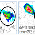 降水ナウキャスト（左）と高解像度降水ナウキャスト（右）の比較