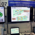 「地域情報集配信ネットワーク」を使った「安否確認」の概念図。エリア内を移動するバスが各所に設置された端末と通信することでネットワークを形成する