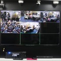 各種ネットワークカメラとその映像。カメラは左から12メガの「SCIP-C12M」、4Kドーム型「SCIP-D4K」、4Kバレット型「SCIP-B4K」、2メガ超低照度対応ドーム型「SCIP-D2M」（撮影：防犯システム取材班）