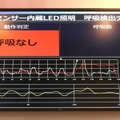 呼吸が止まったことを検知した際のモニターの表示画面（撮影：防犯システム取材班）