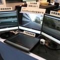 「TransMovie」を使った視点変換の技術展示。車のダッシュボードに設置した180度カメラの映像を左、右、下側の3視点に分割＆補正して表示していた（撮影：防犯システム取材班）