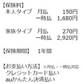 保険料は本人タイプが月額150円ないし、年額1,680円、家族タイプが月額、270円年額2,920円となる（画像はプレスリリースより）