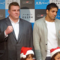 「RIZIN FIGHTING WORLD GRAND-PRIX 2015 さいたま3DAYS」の記者会見に登壇した高田延彦、バルト、RENA、シング・心・ジャディブ、曙ら