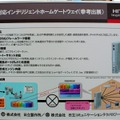 　「Interop Tokyo 2008」の日立製作所ブースでは、「NGN対応インテリジェントホームゲートウェイ」を展示している。外出先から自宅の家電が操作できるほか、緊急地震速報を地震すると、家電を自動的に停止するというものだ。