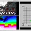 検知対象は約10cmと精度が高いため、路上の小物体や縁石などの段差も検知することが可能となっている。撮影画像からリアルタイムに地面の高さ情報、距離情報、高さ情報などを表示することができる（撮影：防犯システム取材班）