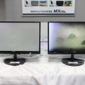 「DS6V」を使って濁った水槽を撮影した画像鮮明化機能のデモ。左が機能OFF時で右がON時の撮影画像となる（撮影：防犯システム取材班）