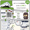 今回の実証実験で使用される位置情報通知システムは、「LINE」のトーク画面で何か文字を入力すると、バスの現在位置情報が住所と地図で自動的に返信されるという仕組みになっている（画像はプレスリリースより）